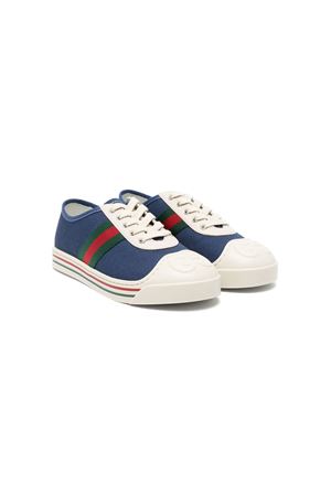 blue leather sneakers GUCCI KIDS | 772410FACY74256